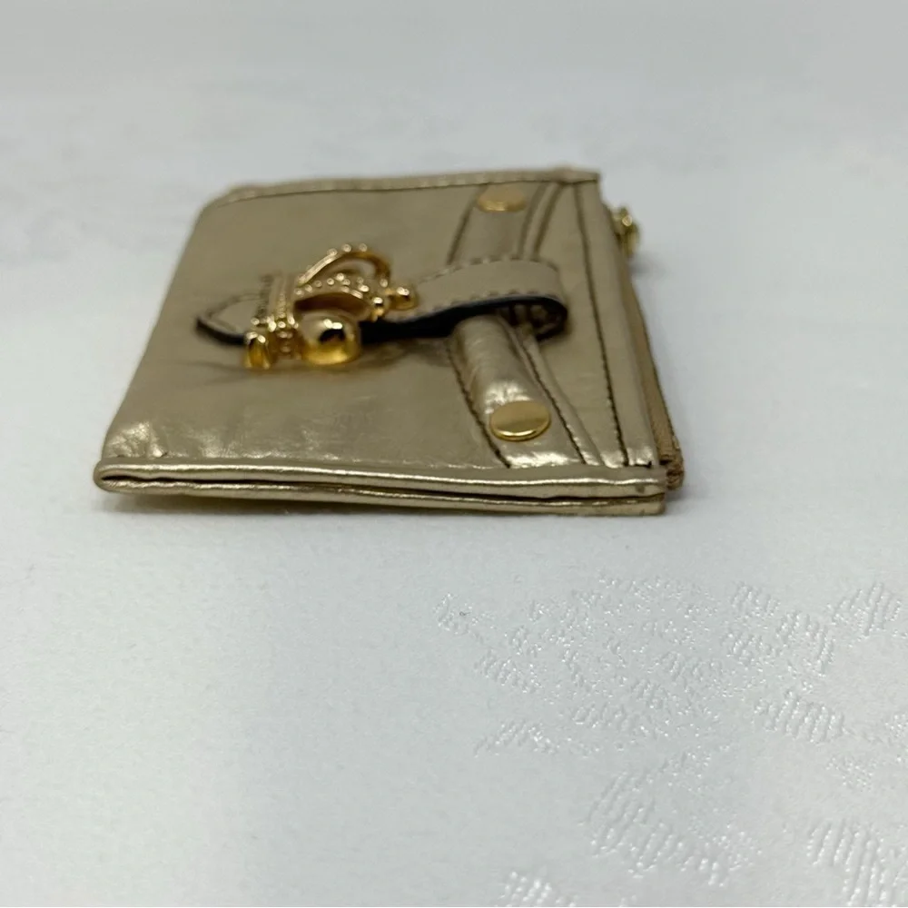 Juicy Couture Gold Metallic Crown Keychain Wallet Card Holder